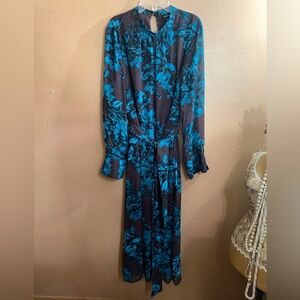 Who What Wear Floral Brown & Peacock Blue Women's Dress NWT L